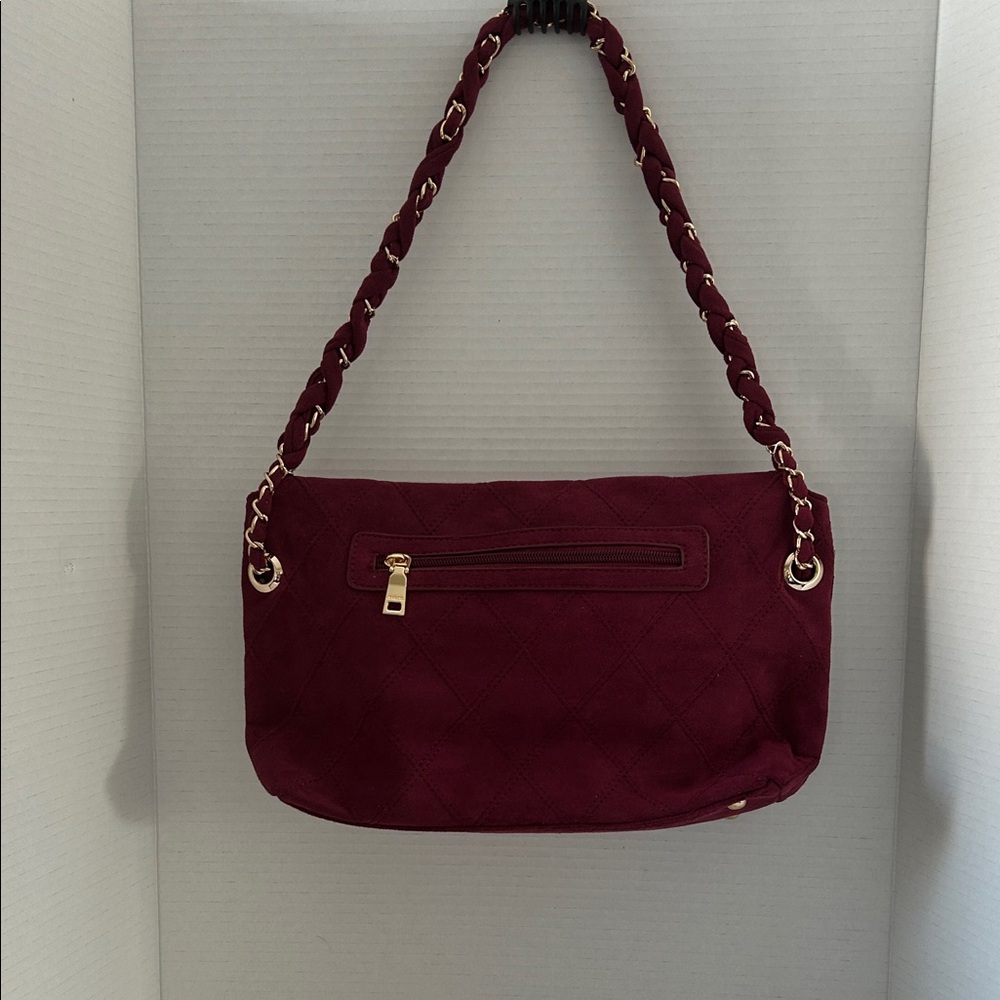 Jenn & Co Vegan Quilted Suede Shoulder Bag. Model-M2549. Color- Wine. New
